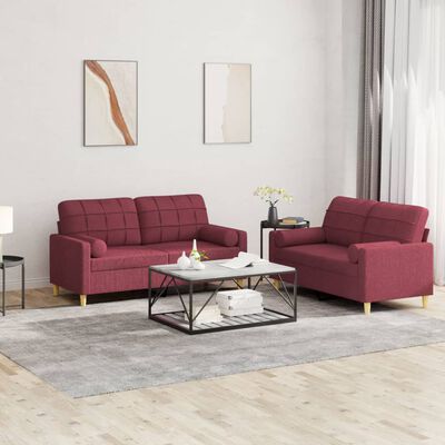 vidaXL 2-dijelni set sofa s jastucima crvena boja vina od tkanine