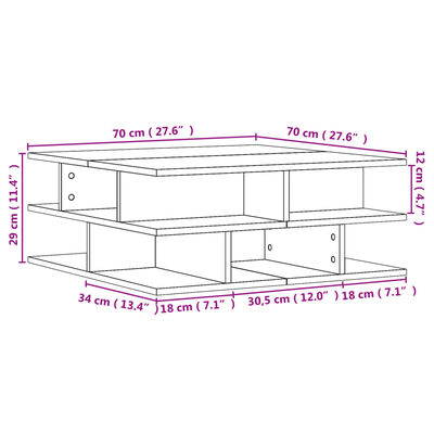 vidaXL Stolić za kavu crni 70x70x29 cm od konstruiranog drva