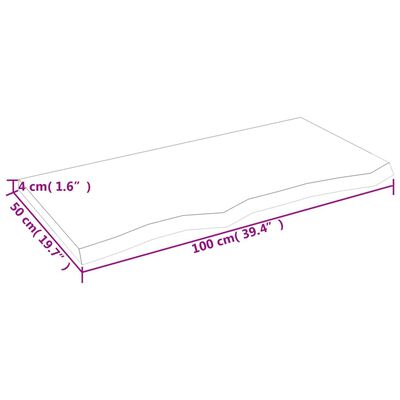 vidaXL Kupaonska radna ploča svjetlosmeđa 100x50x(2-4) cm masivno drvo