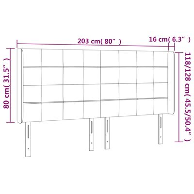 vidaXL LED uzglavlje tamnozeleno 203 x 16 x 118/128 cm baršunasto