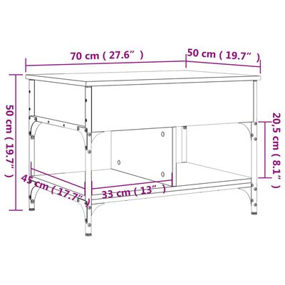 vidaXL Stolić za kavu siva boja hrasta 70x50x50 cm od drva i metala