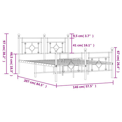 vidaXL Metalni okvir kreveta uzglavlje i podnožje crni 140x200 cm