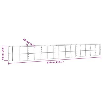 vidaXL Povišena vrtna gredica od čelika 620x80x68 cm sivi