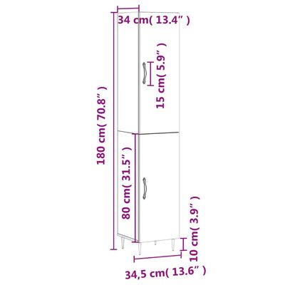 vidaXL Visoka komoda dimljeni hrast 34,5x34x180cm konstruiranog drva