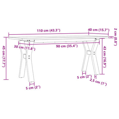 vidaXL Stolić za kavu Y-oblika 110x40x45cm borovina i lijevano željezo