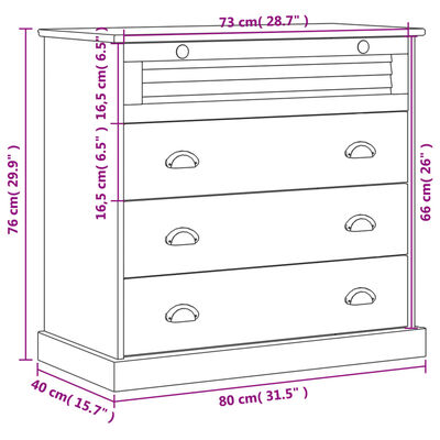 vidaXL Ladičar VIGO 80 x 40 x 76 cm od masivne borovine