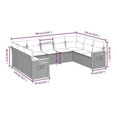 vidaXL 9-dijelni set vrtnih sofa s jastucima bež od poliratana