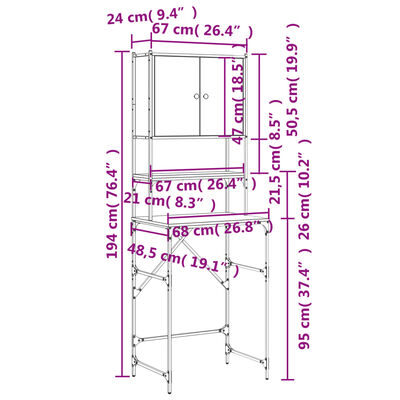 vidaXL Ormarić za perilicu rublja boja dimljenog hrasta 68x48,5x194 cm