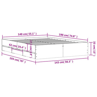 vidaXL Okvir za krevet s ladicama boja hrasta 140x190 cm drveni