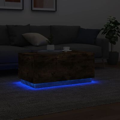 vidaXL Stolić za kavu s LED svjetlima boja hrasta 90 x 50 x 40 cm