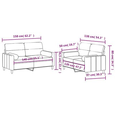 vidaXL 2-dijelni set sofa s jastucima krem od tkanine