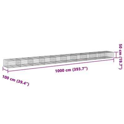 vidaXL Gabionska košara s poklopcem 1000x100x50 cm pocinčano željezo