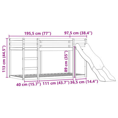 vidaXL Krevet na kat s toboganom i zavjesama bijelo-crni 90 x 190 cm