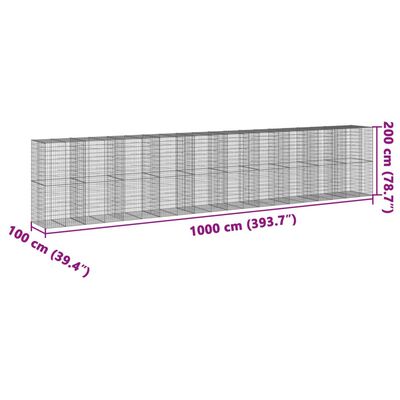 vidaXL Gabionska košara s poklopcem 1000x100x200 cm pocinčano željezo