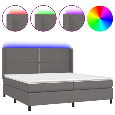 vidaXL Krevet box spring s madracem LED sivi 200x200cm od umjetne kože