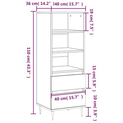 vidaXL Visoka komoda sjajna bijela 40x36x110 cm od konstruiranog drva