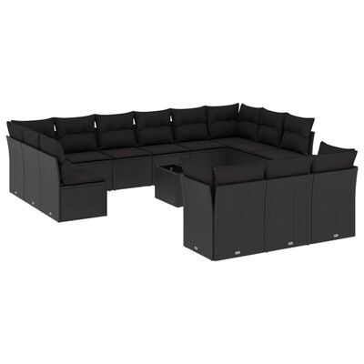 vidaXL 14-dijelni set vrtnih sofa s jastucima poliratan crni