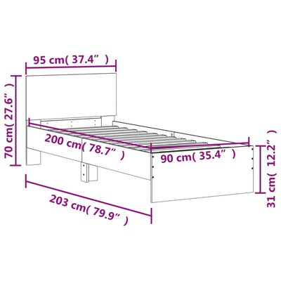 vidaXL Okvir kreveta s uzglavljem bijeli 90 x 200 cm konstruirano drvo