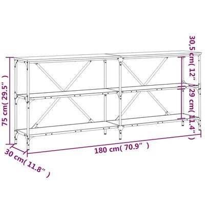 vidaXL Konzolni stol boja hrasta sonome 180x30x75 cm od drva i željeza