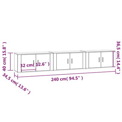 vidaXL Zidni TV ormarići 3 kom boja smeđeg hrasta 80x34,5x40 cm