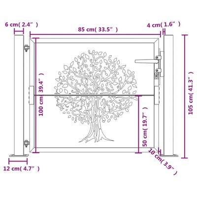 vidaXL Vrtna vrata 105 x 105 cm od čelika COR-TEN s uzorkom stabla