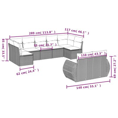 vidaXL 9-dijelni set vrtnih sofa s jastucima crni od poliratana