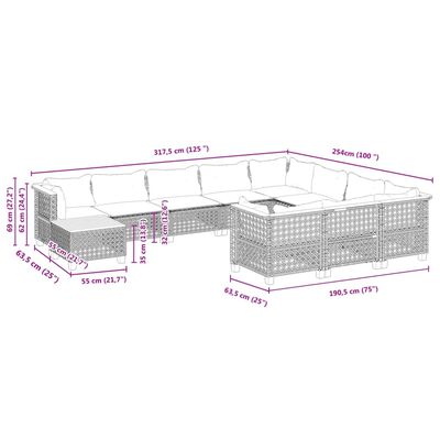 vidaXL 11-dijelni set vrtnih sofa od poliratana s jastucima crni