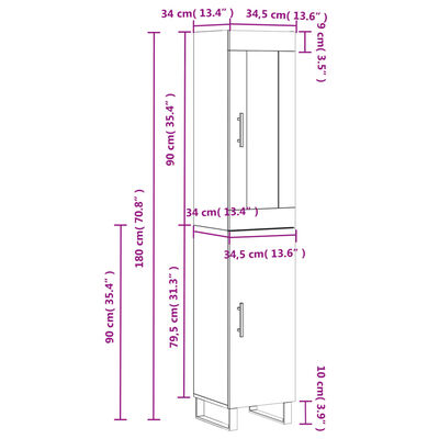 vidaXL Visoka komoda siva sonome 34,5x34x180 cm od konstruiranog drva