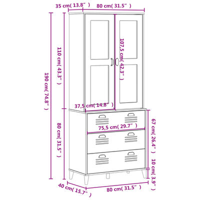 vidaXL Visoka komoda VIKEN antracit siva 80x40x190 cm masivna borovina