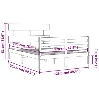 vidaXL Okvir za krevet s uzglavljem crna 120x200cm od masivnog drva