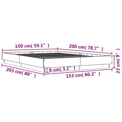 vidaXL Okvir kreveta s LED svjetlima boja hrasta sonome 150 x 200 cm