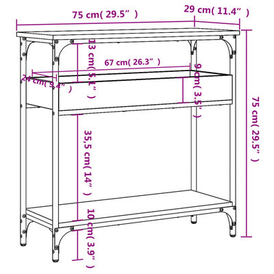 vidaXL Konzolni stol s policama crni 75x29x75 cm od konstruiranog drva