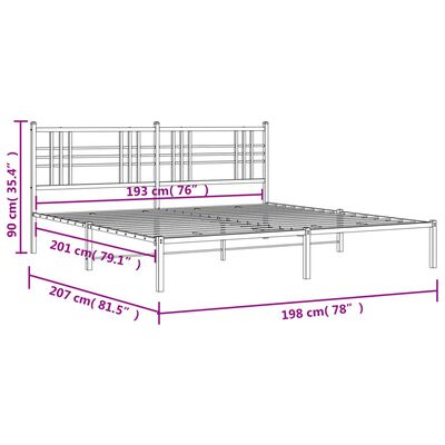 vidaXL Metalni okvir za krevet s uzglavljem bijeli 193x203 cm