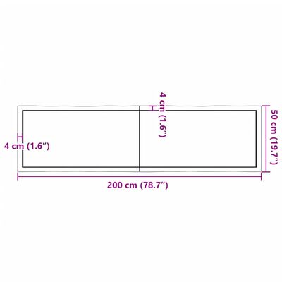 vidaXL Stolna ploča svjetlosmeđa 200x50x(2-4) cm obrađena hrastovina