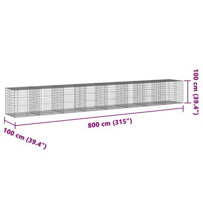 vidaXL Gabionska košara s poklopcem 800x100x100 cm pocinčano željezo