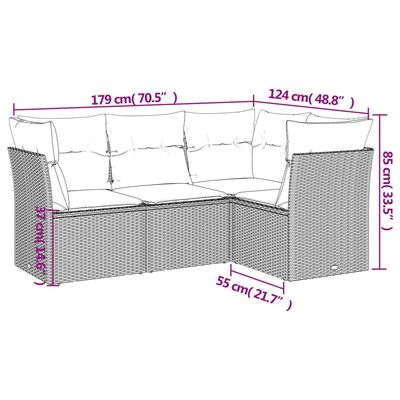 vidaXL 4-dijelni set vrtnih sofa od poliratana s jastucima crni