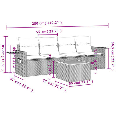 vidaXL 5-dijelni set vrtnih sofa s jastucima bež od poliratana