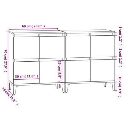 vidaXL Komode 2 kom crne 60x35x70 cm od konstruiranog drva