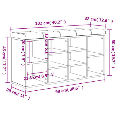 vidaXL Klupa za cipele siva boja betona 102x32x50 cm konstruirano drvo