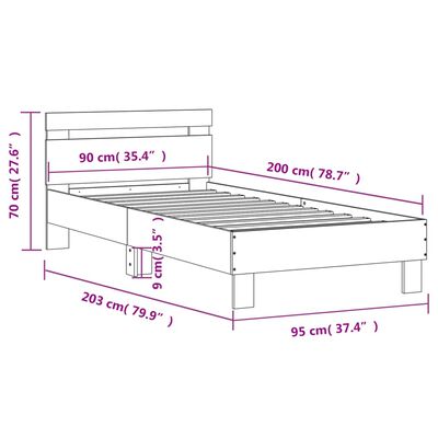 vidaXL Okvir za krevet s uzglavljem i LED svjetlima crni 90x200 cm