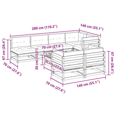 vidaXL 8-dijelni set vrtnih sofa s jastucima od masivne borovine