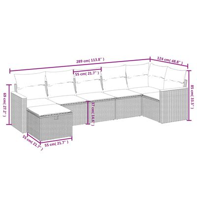 vidaXL 7-dijelni set vrtnih sofa od poliratana s jastucima crni