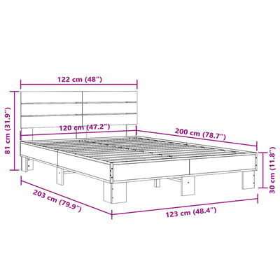 vidaXL Okvir kreveta boja hrasta 120x200 cm konstruirano drvo i metal