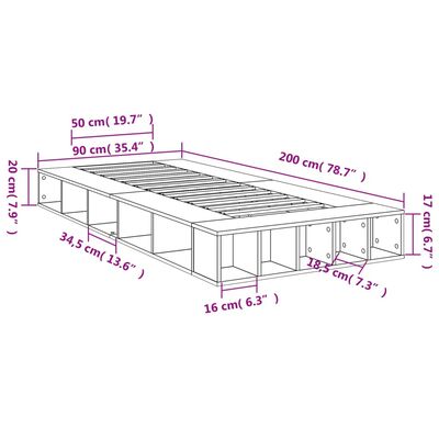 vidaXL Okvir za krevet boja hrasta 90 x 200 cm konstruirano drvo