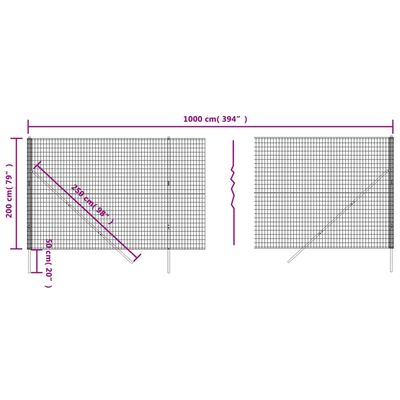 vidaXL Ograda od žičane mreže zelena 2 x 10 m od pocinčanog čelika