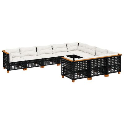 vidaXL 10-dijelni set vrtnih sofa s jastucima crni od poliratana