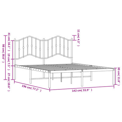 vidaXL Metalni okvir za krevet s uzglavljem bijeli 135x190 cm