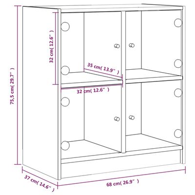 vidaXL Bočni ormarić sa staklenim vratima bijeli 68 x 37 x 75,5 cm