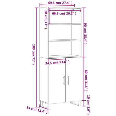 vidaXL Visoka komoda bijela 69,5x34x180 cm konstruirano drvo