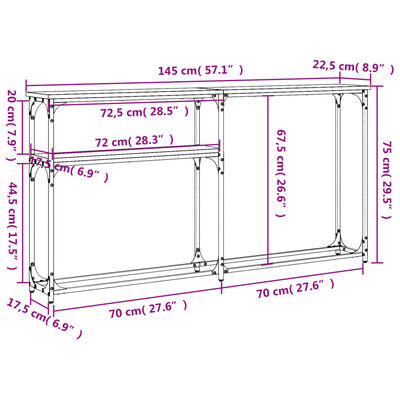 vidaXL Konzolni stol siva boja hrasta 145x22,5x75 cm konstruirano drvo